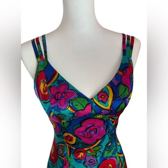 A.J. Bari Vintage 100% Silk Floral Bodycon Dress | 2 | - Picture 5 of 13